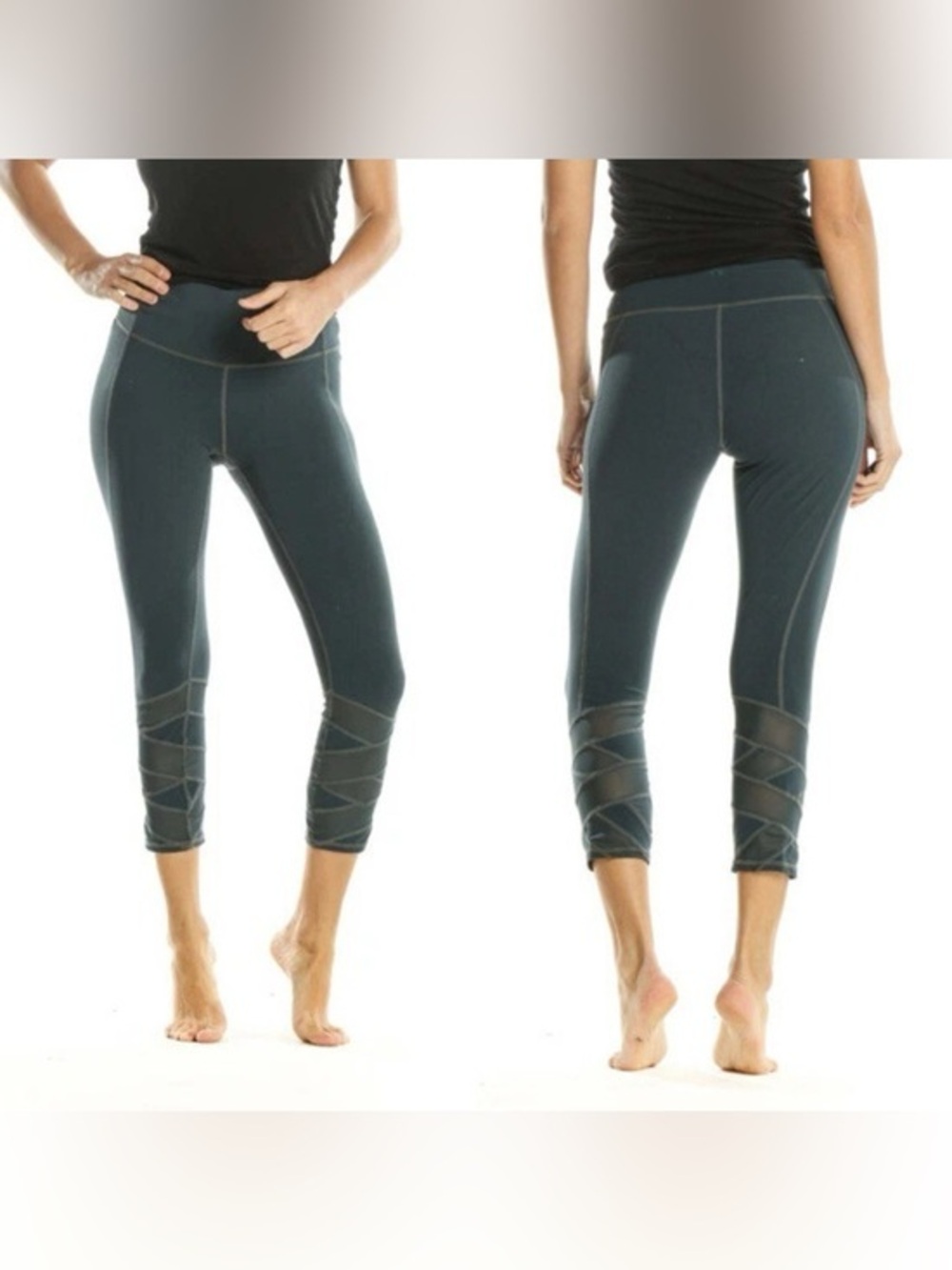 ATHLETA Abyss Mantra Capri Yoga Teal Mesh Bottom Cropped Legging Pants size XS